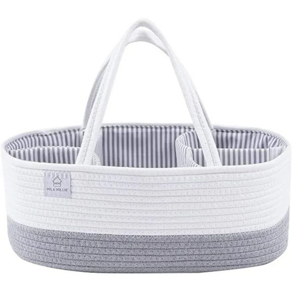 XXL Cotton Rope Diaper Caddy Extra Large Baby Nursery Storage Bin with Divider